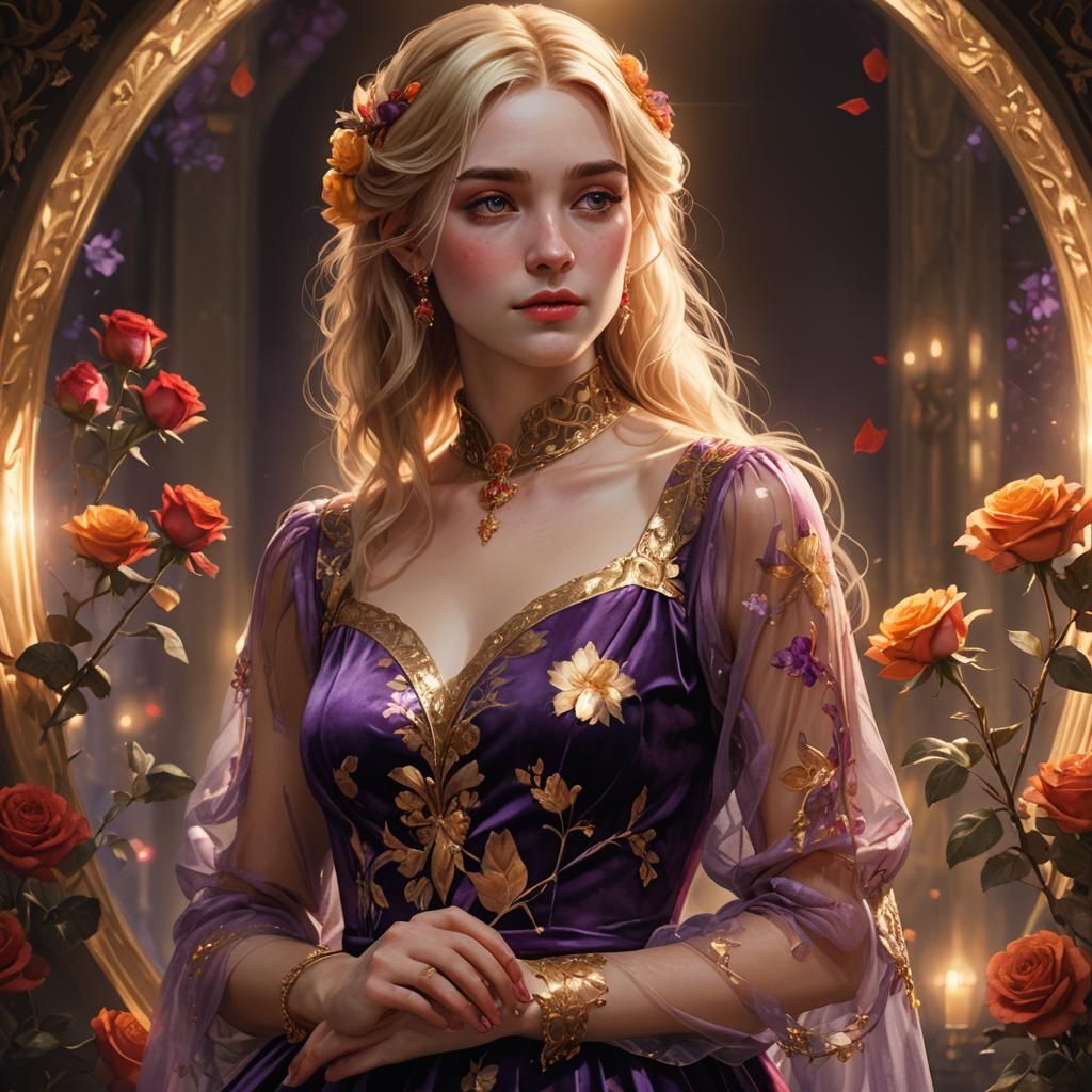 Golden-Haired Girl with Rose: Hyperrealistic Portrait