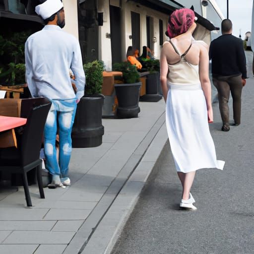 Nordic Woman Passes Arab Men at Restaurant
