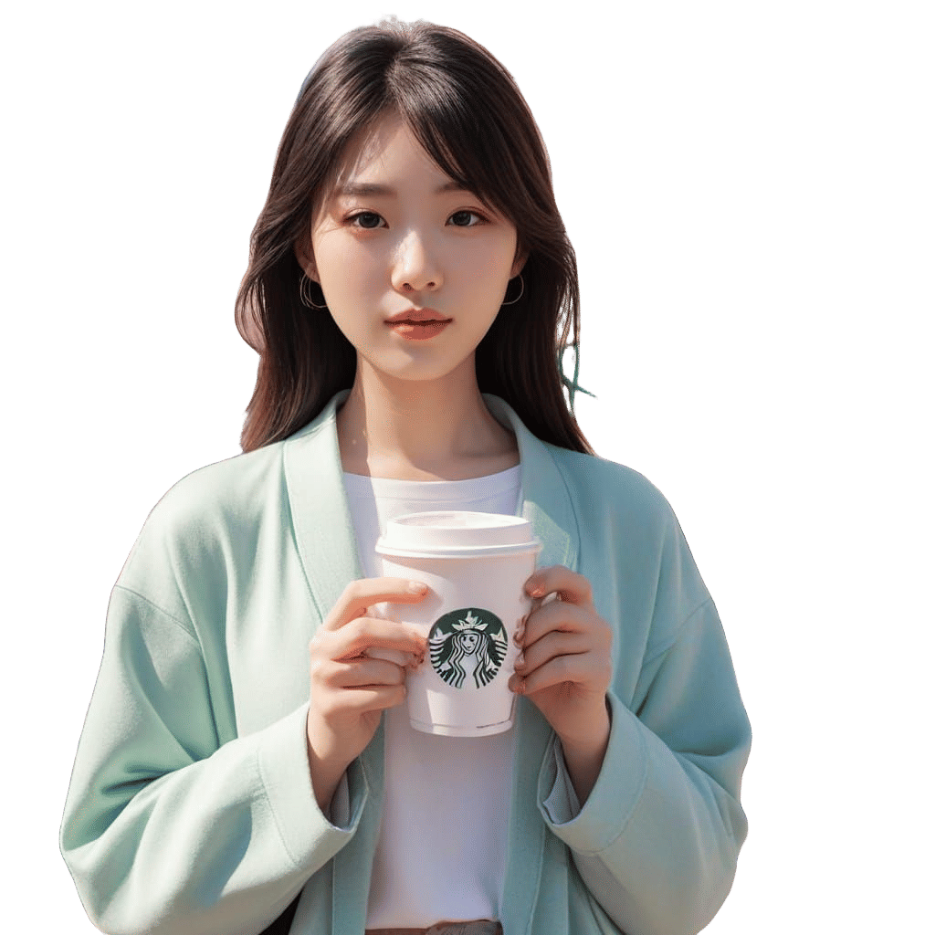 Korean Lady with Starbucks Coffee in Japan