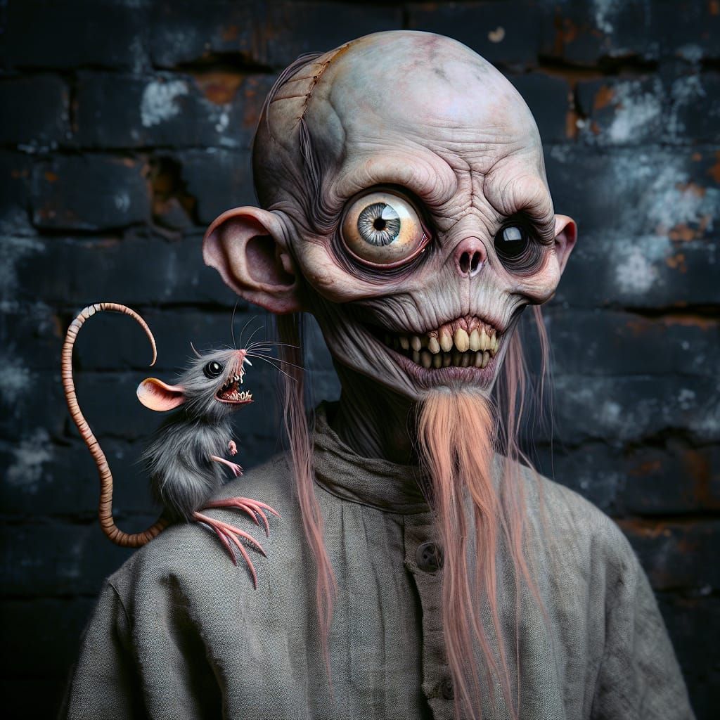 Gothic Portrait of Grotesque Humanoid with Mouse