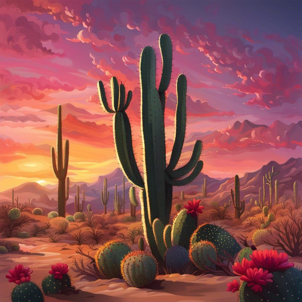 Gorgeous Desert Sunset with Cacti Splash Art