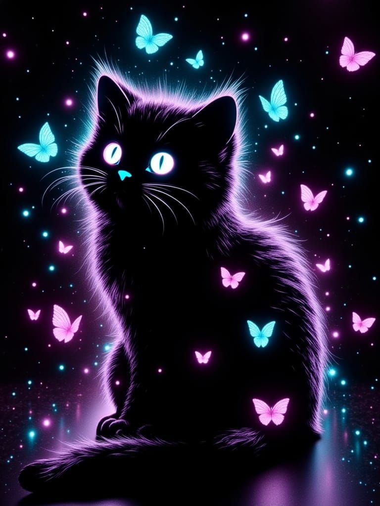 Backlit Fluffy Cat with Colorful Accents