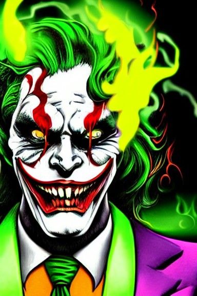 Sinister Joker Portrait with Fire Background