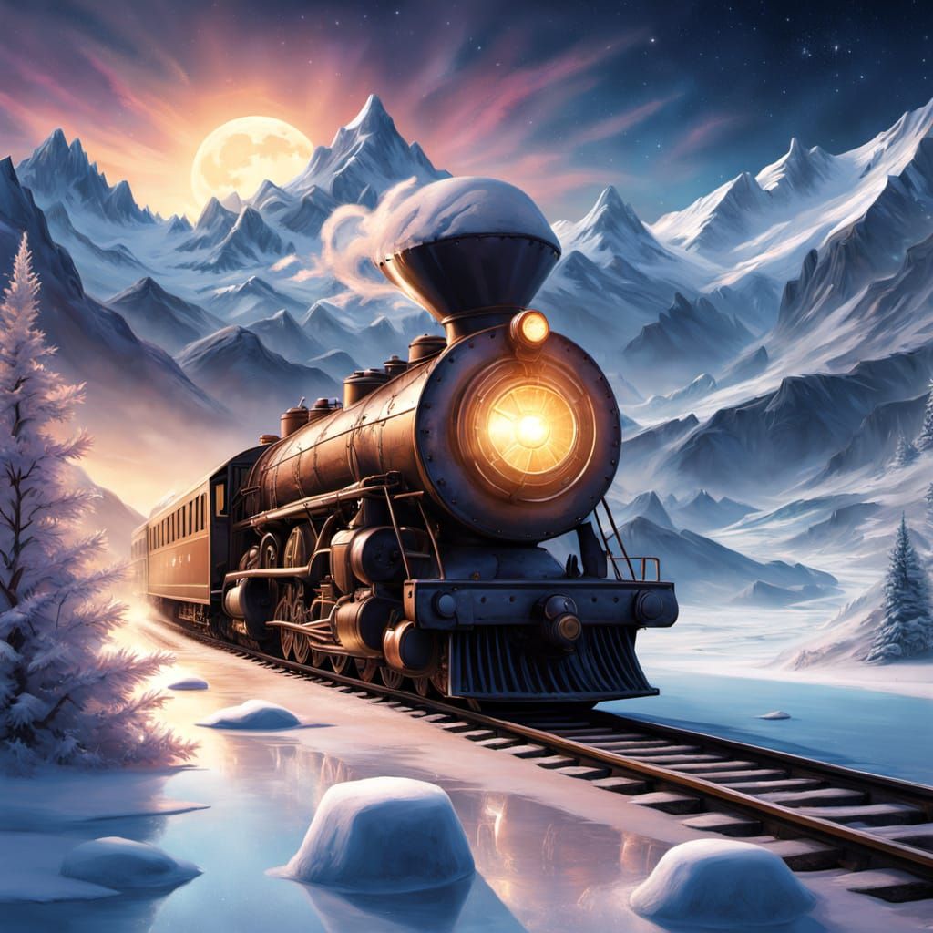 Celestial Starlight Train on Frozen Dreamscape