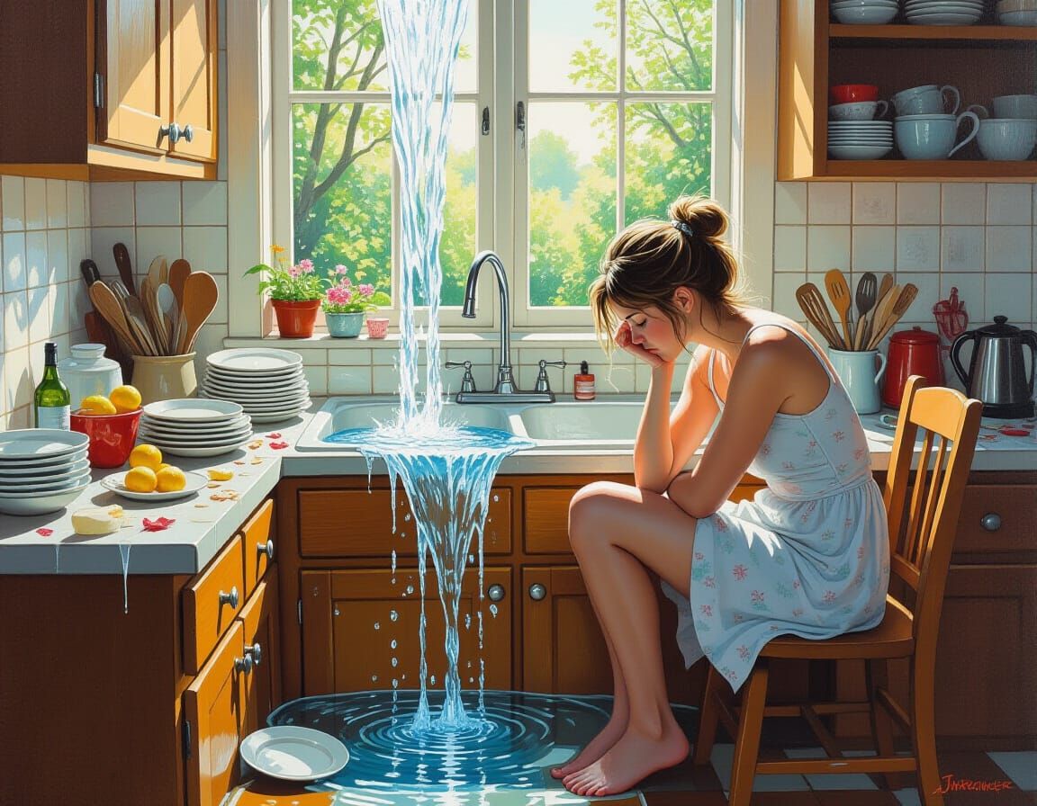 Tired Mom's Dream Kitchen: A Gurney-esque Oil Painting