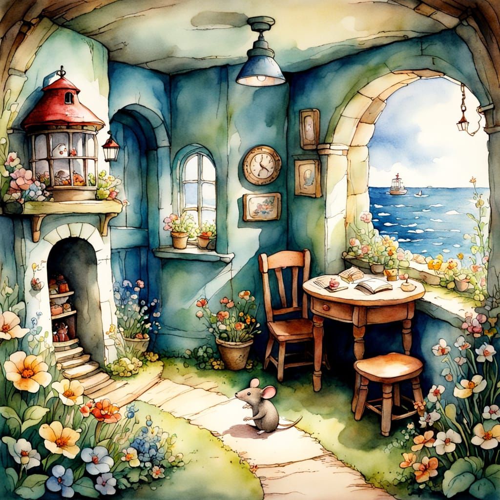 Whimsical Underground Mouse Lighthouse by the Sea