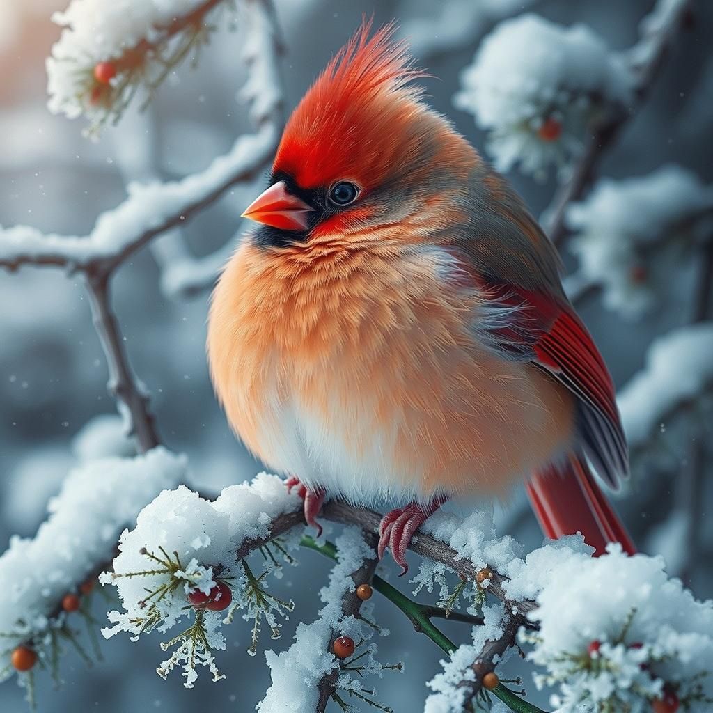 Cardinal on Winter Branch in Watercolor Style