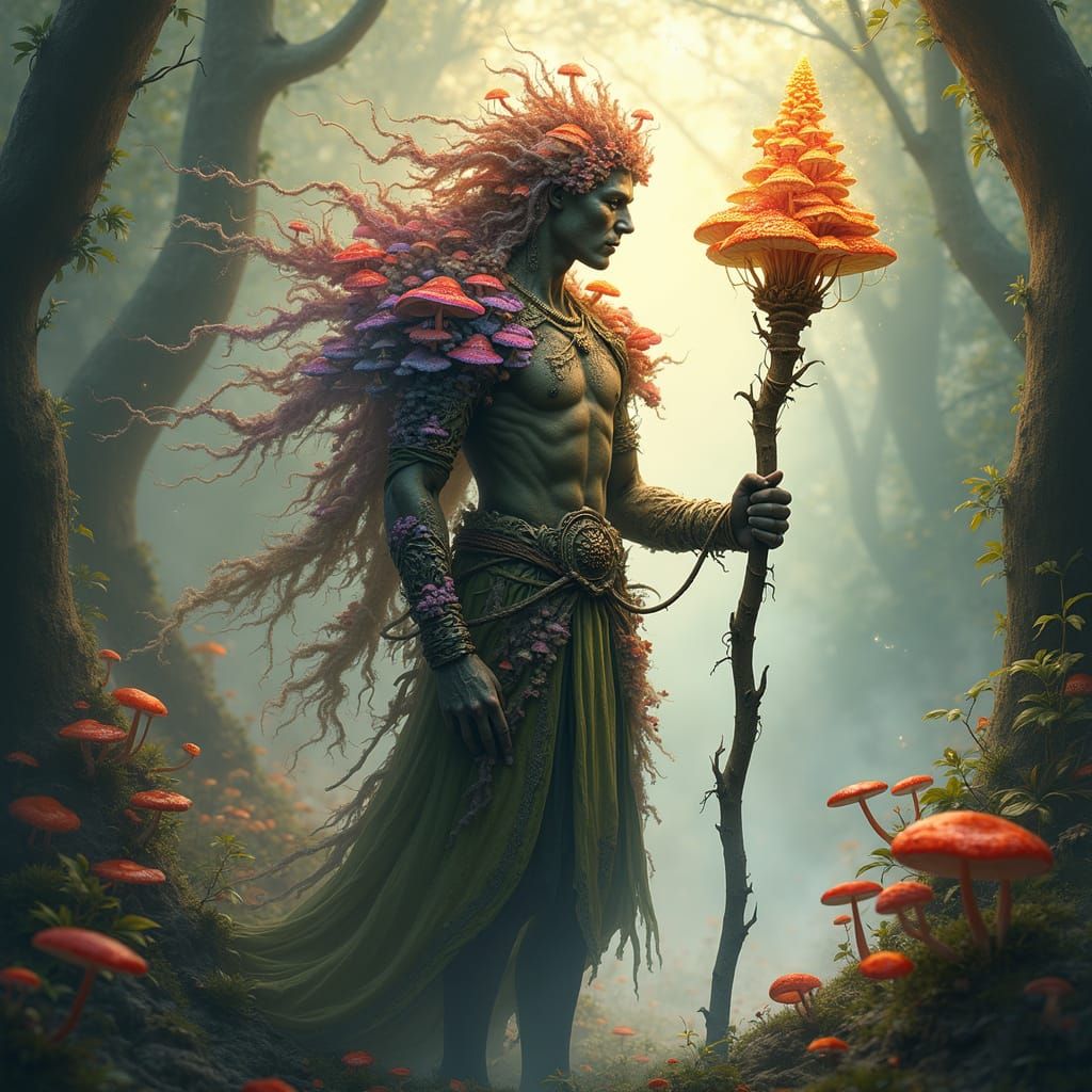 Mushroom Overgrown Druid in Mystical Forest