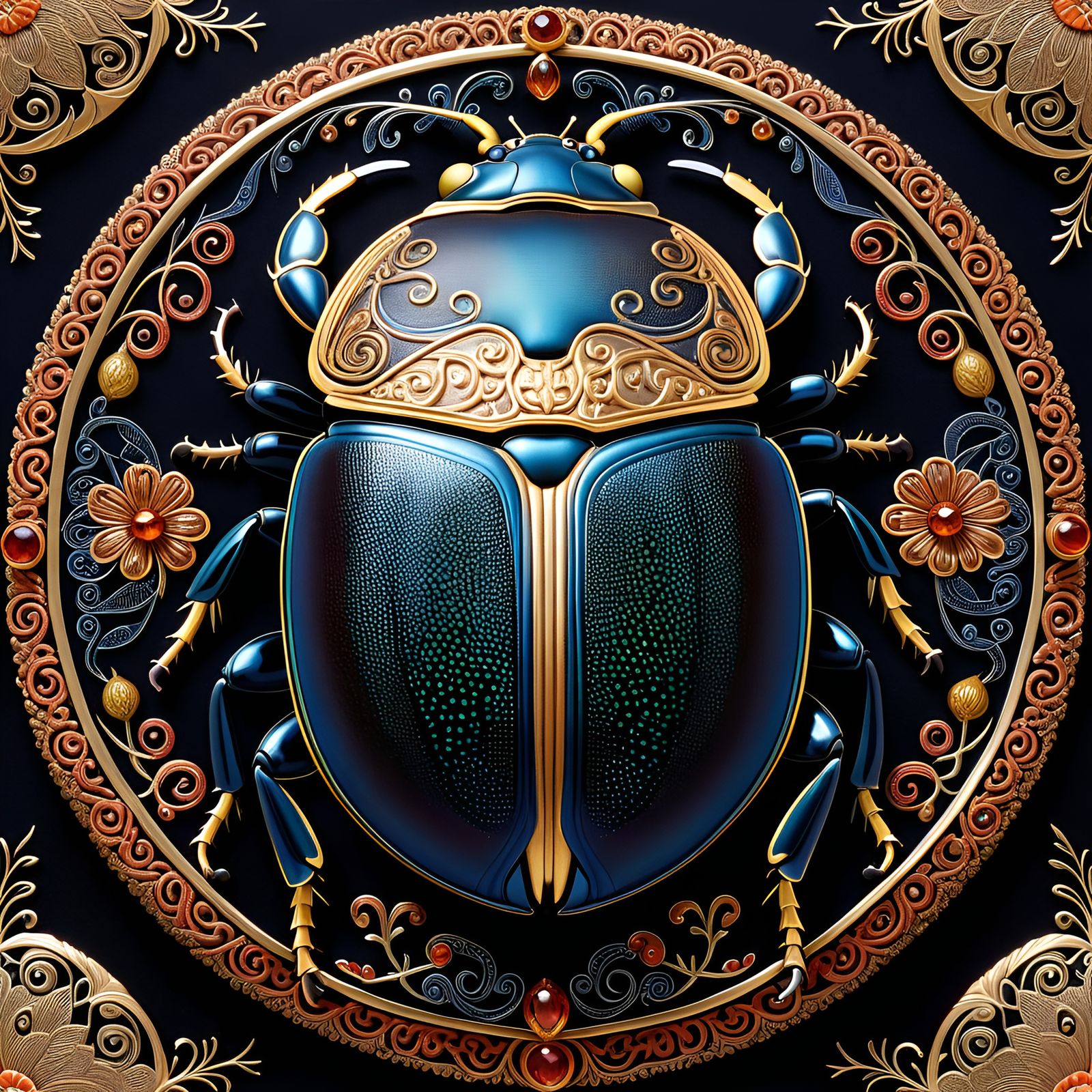 Ornate Dung Beetle in Folk Art Style