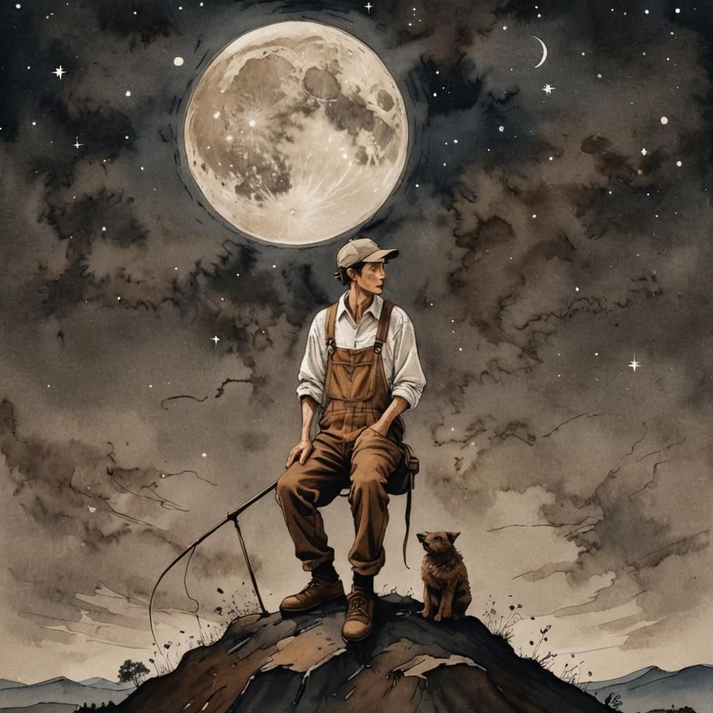 Man on the Moon: Splash Ink Art