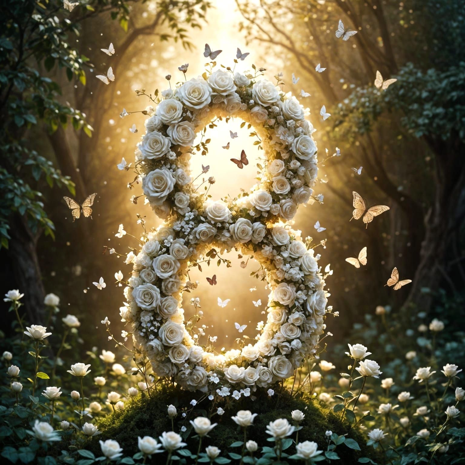 Ethereal Floral Composition with Delicate Roses and Butterfl...