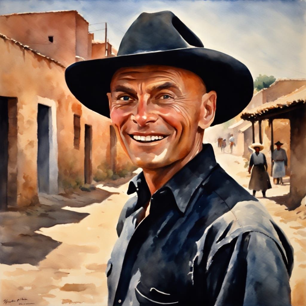 Yul Brynner Portrait in Impressionistic Watercolor