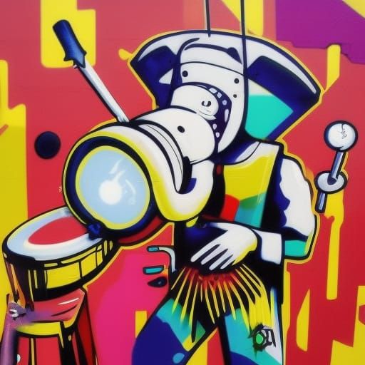 Colorful Graffiti Elephant Under Moonlight