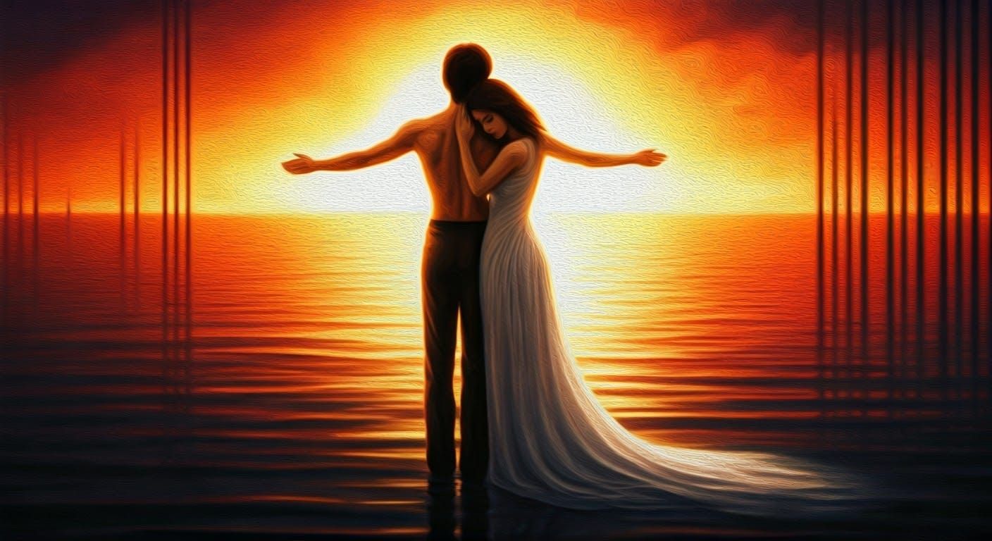 Ethereal Sunset Serenade in Dreamlike Landscape