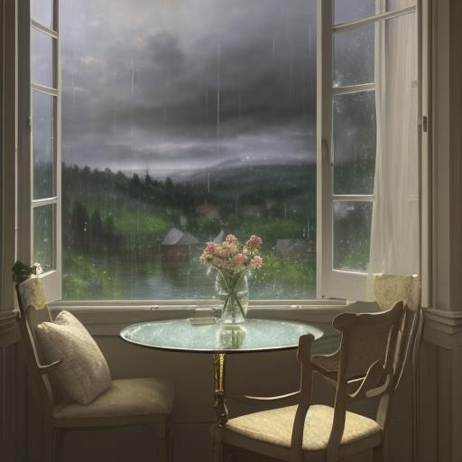 Cozy Rainy Day Tea in Impressionist Style