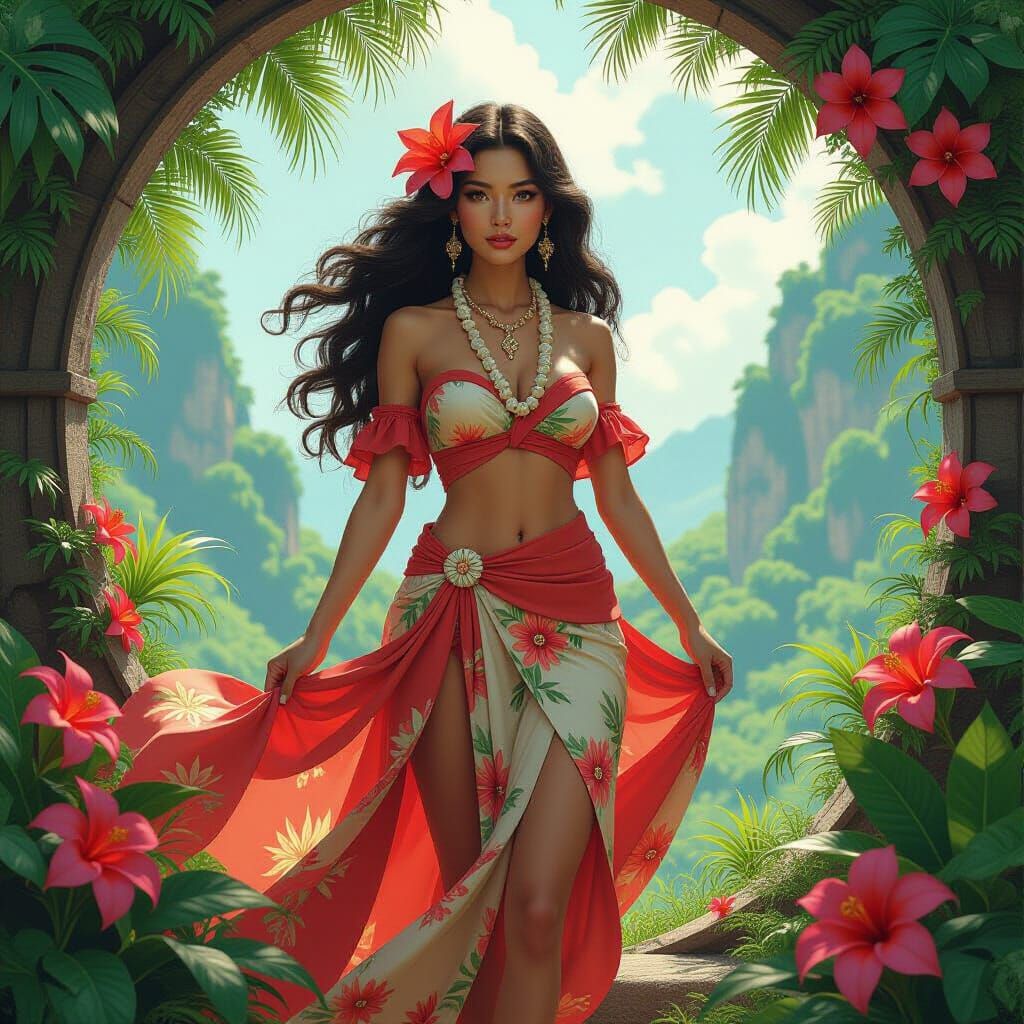 Lush Hawaiian Goddess in Detailed Matte Painting