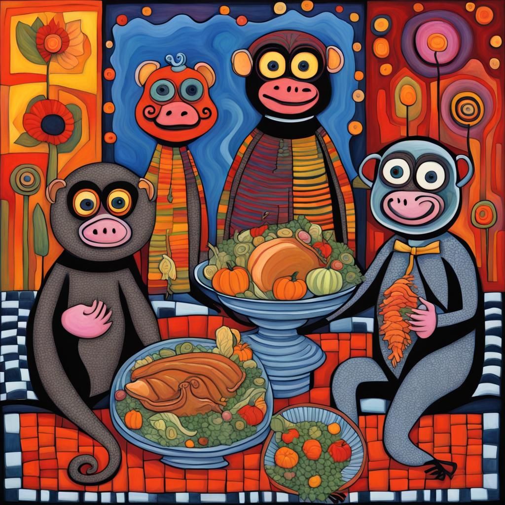 Whimsical Animal Chorus in Hundertwasser Style