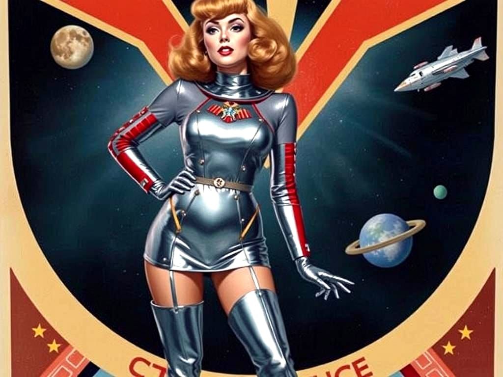 Retro Sci-Fi Pinup Girl in Silver Spacesuit
