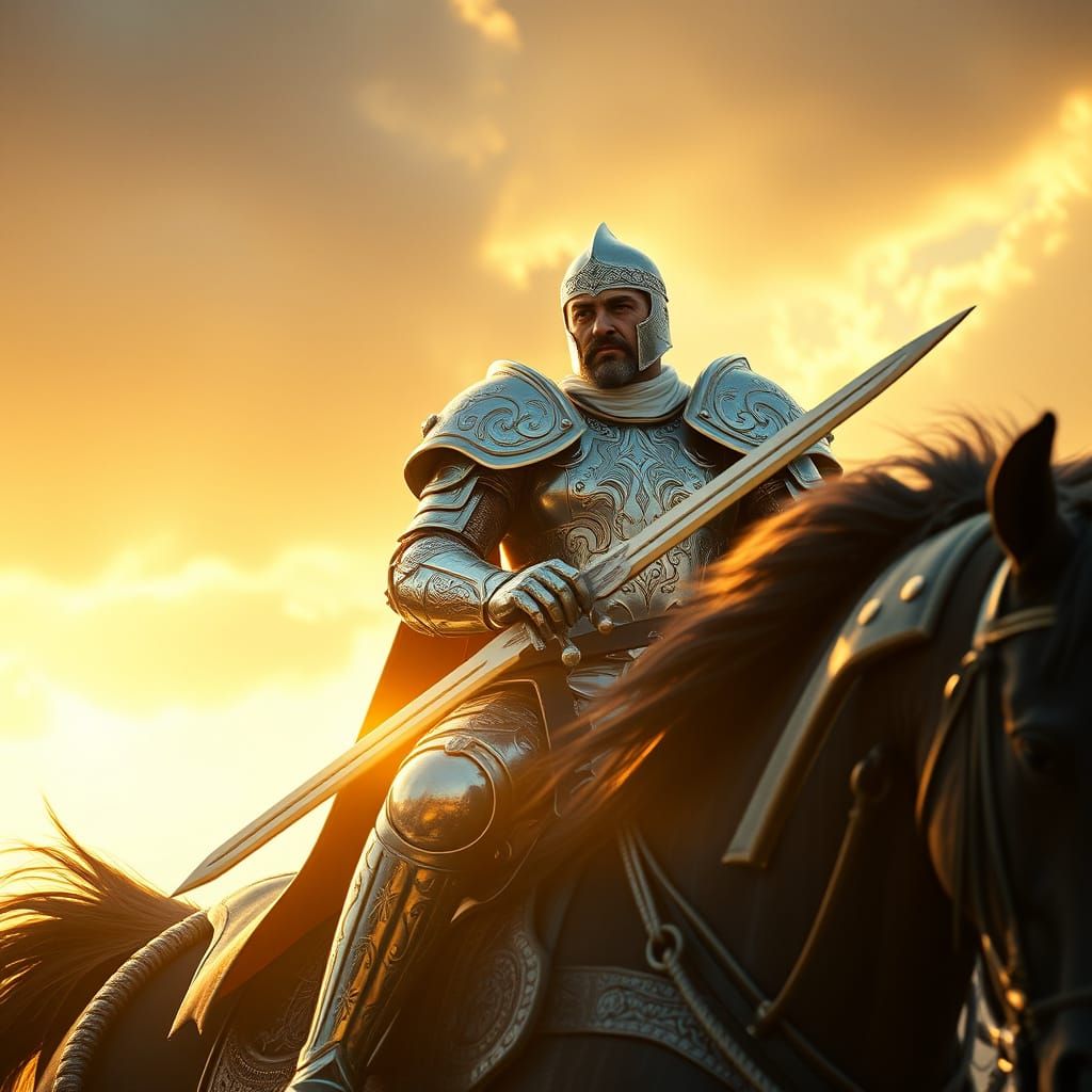 Epic Fantasy Paladin on Horseback in Cinematic Style