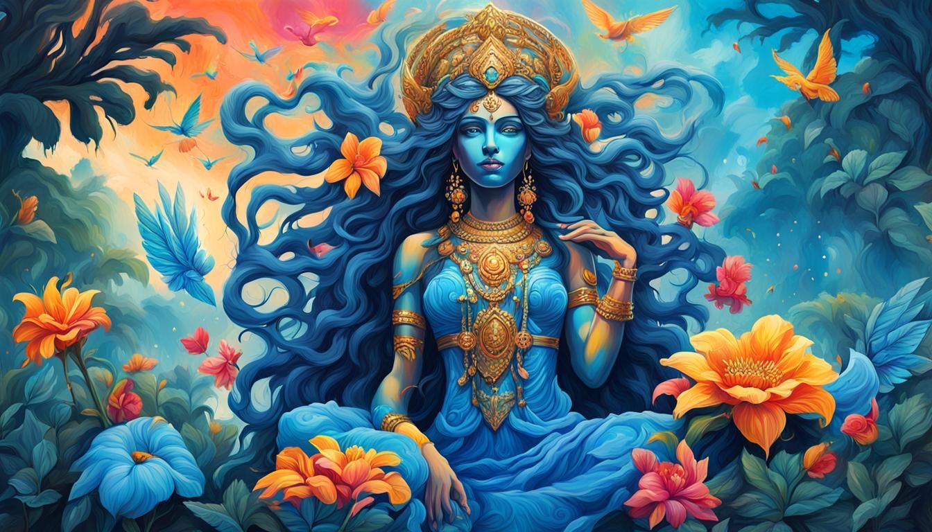 Blue Goddess Shakti in Eden: Graffiti Art Style