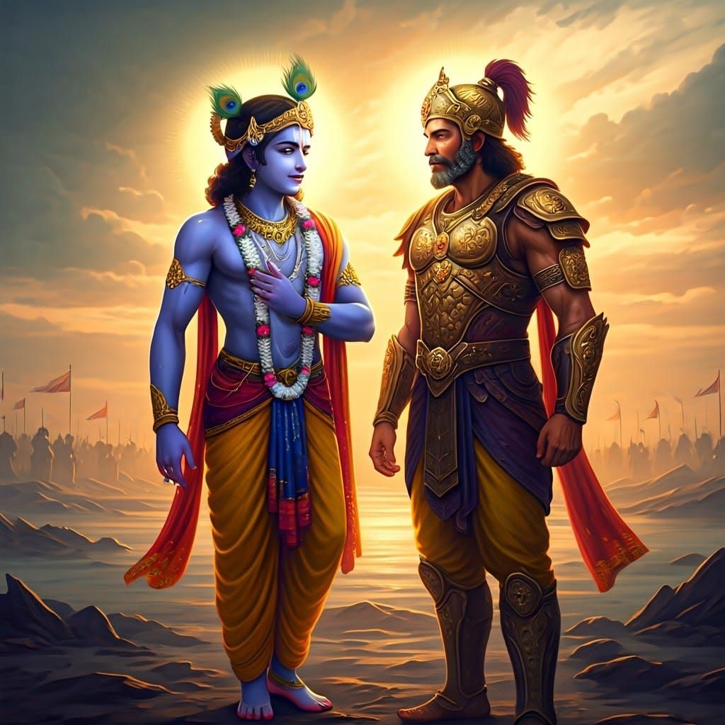 Krishna and Arjuna in Kurukshetra: A Divine Revelation