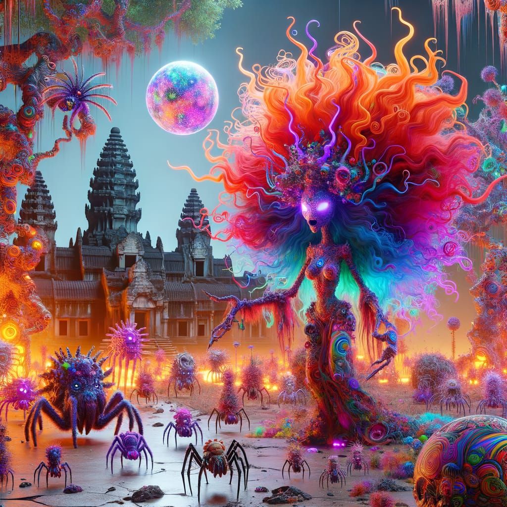 Alien Fairy Witch with Spiked Hair and Floating Orb