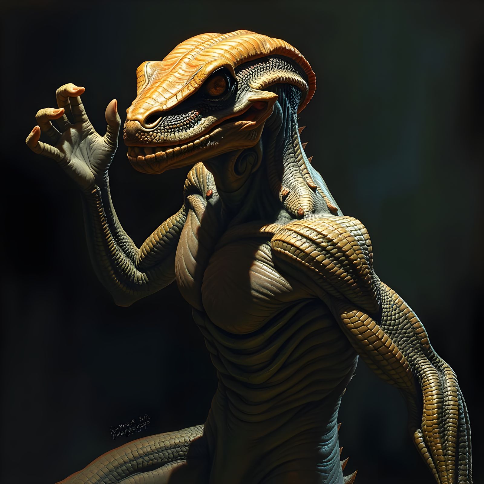 Reptilian Humanoid in Dramatic Fantasy Art Style