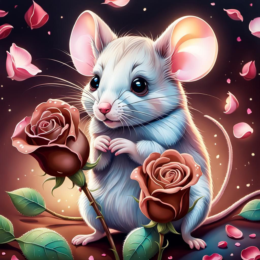 Cute Mice with Chocolate Rose in Pastel Colors