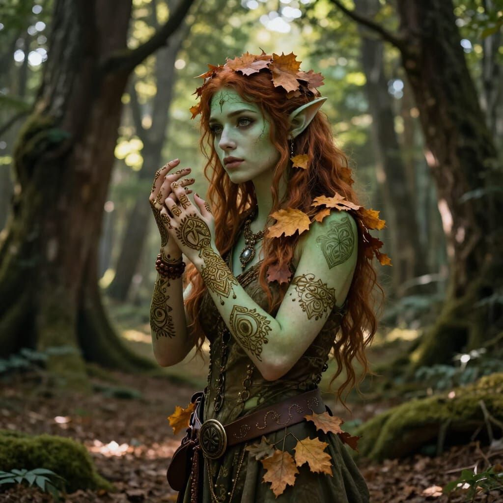 Half-Dryad Druid Healing in Ancient Forest