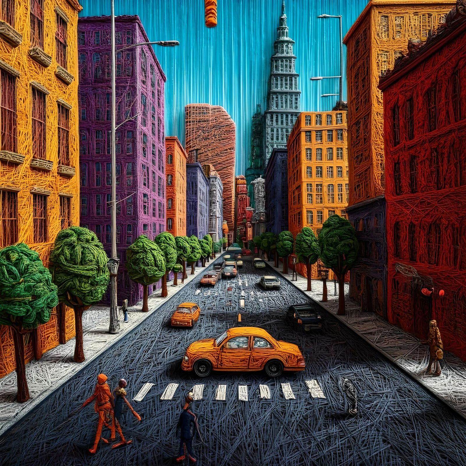 Colorful String City: A Woven Metropolis