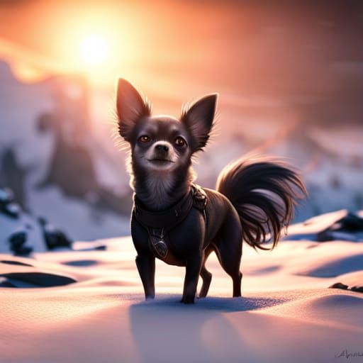 Black Chihuahua in Snow: Detailed Matte Painting