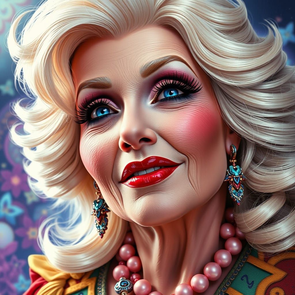Psychedelic Dolly Parton Portrait in Vibrant Dreamscape