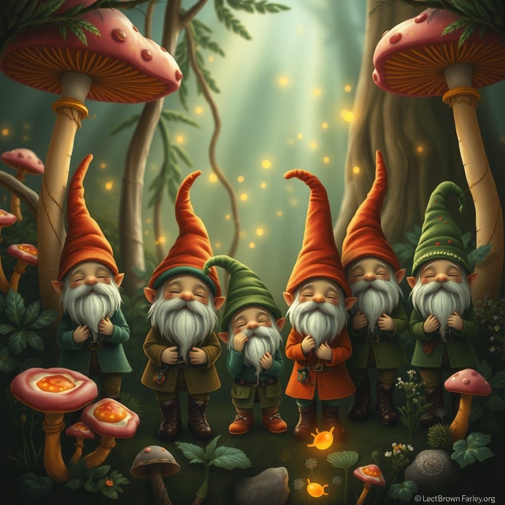 Enchanting Gnomes in Whimsical Forest Illustration