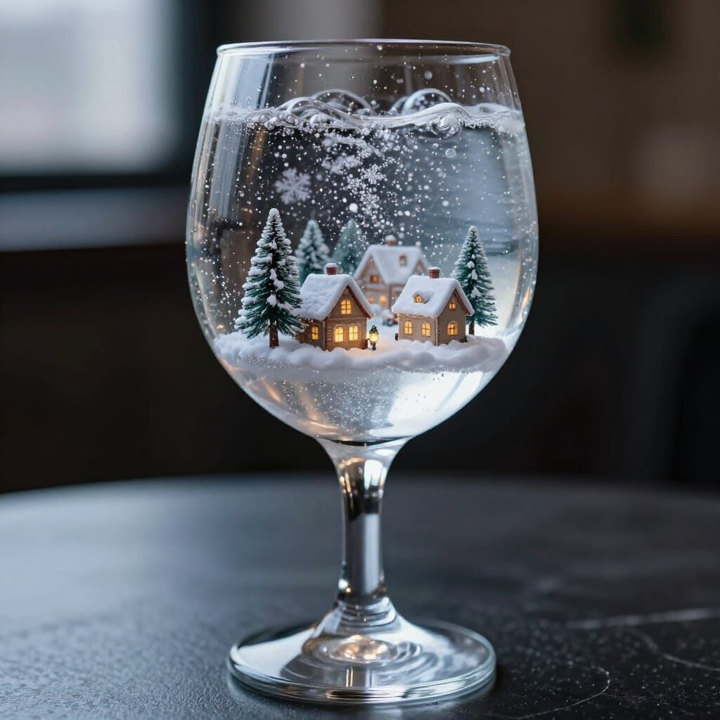 Magical Snow Globe Village Inside a Gin Glass