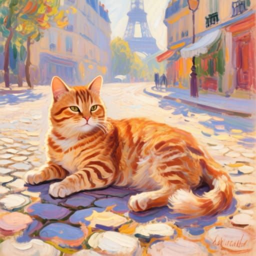 Impressionist Cat on Parisian Street