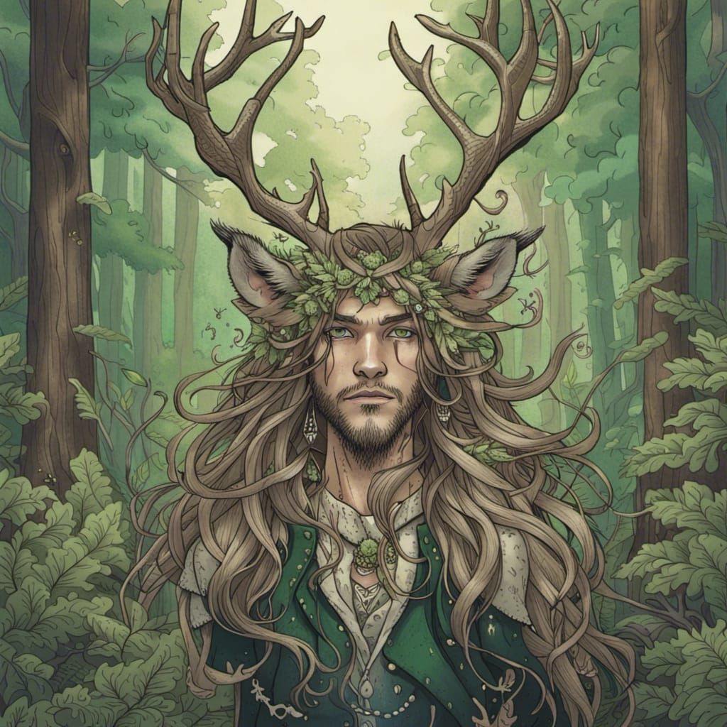 Hyperrealistic Deer-Man in Moody Forest