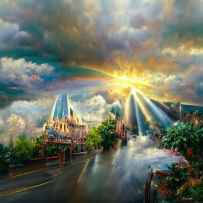 Asgard in Golden Sunlight, Kinkade Style