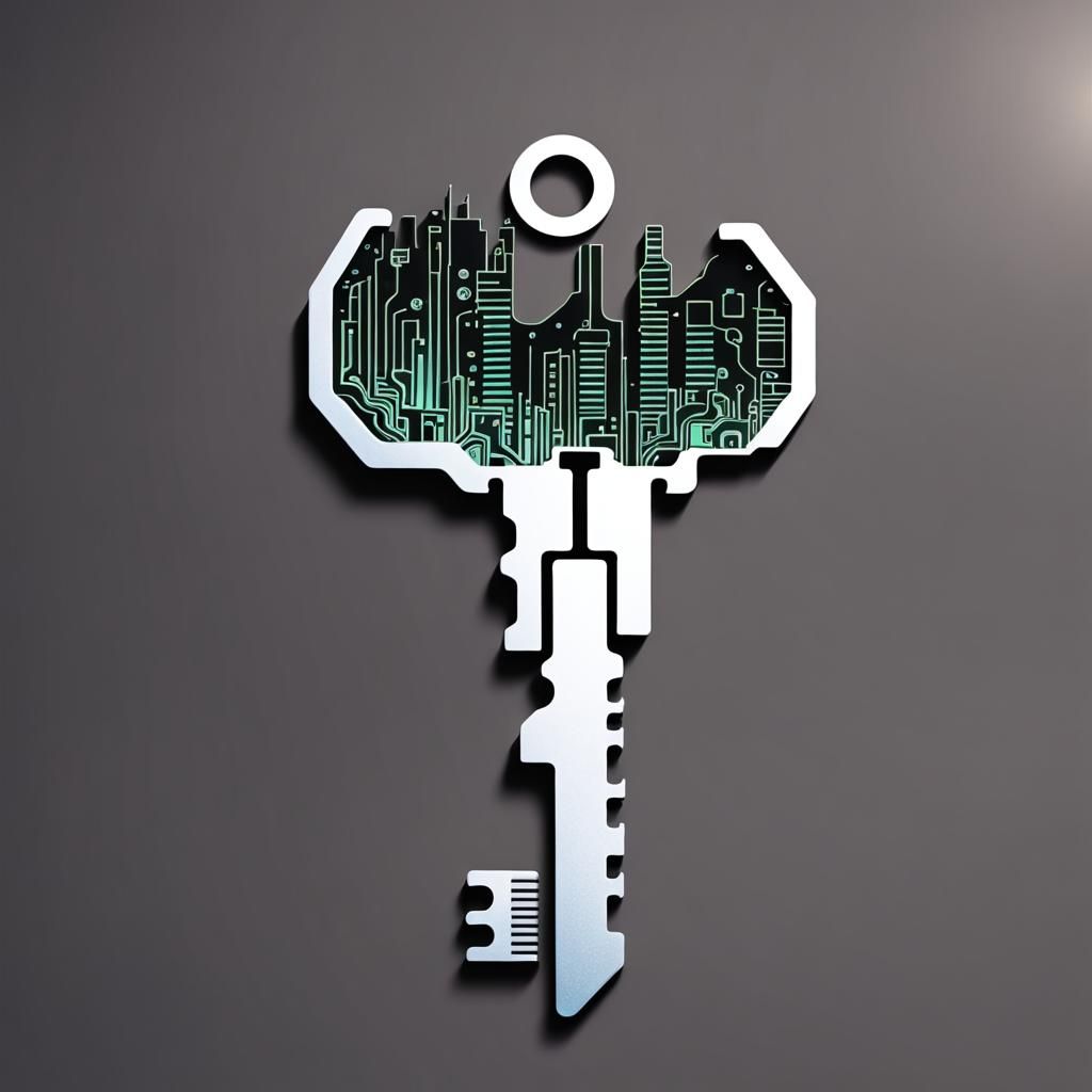 Futuristic City Key on Circuit Board