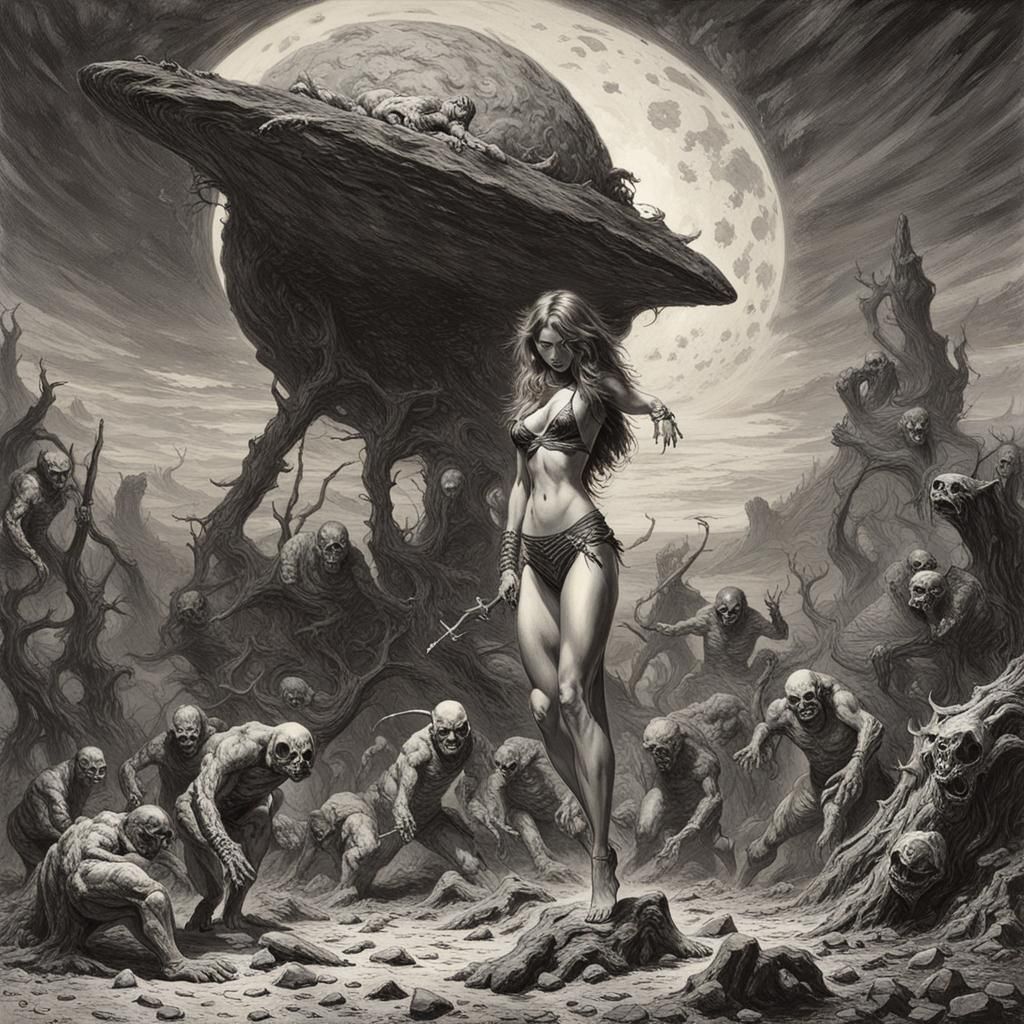 Bikini Model on Scorching Planet, Dark Fantasy Art