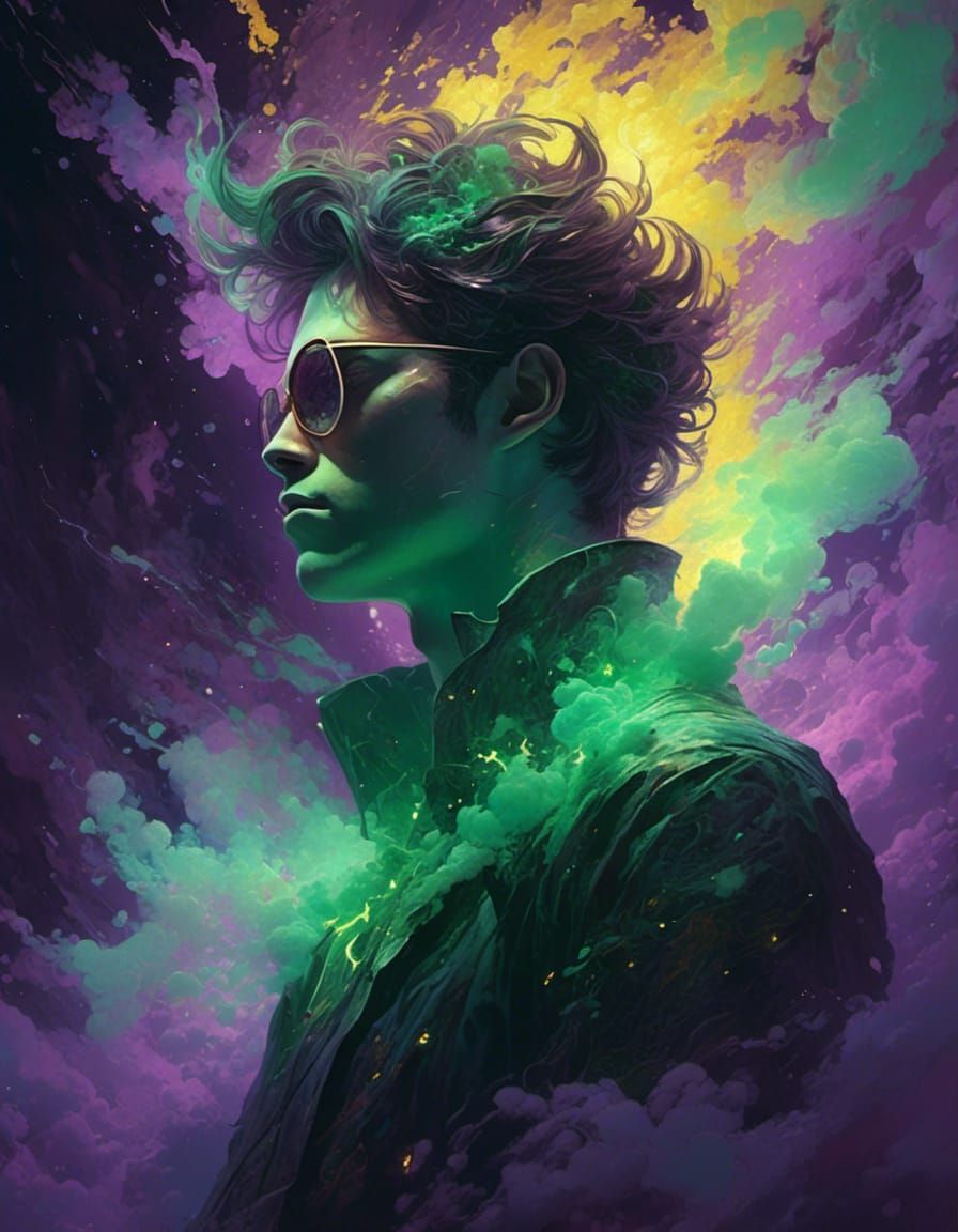 Mystic Man in Green Smoke: Dark Fantasy Portrait