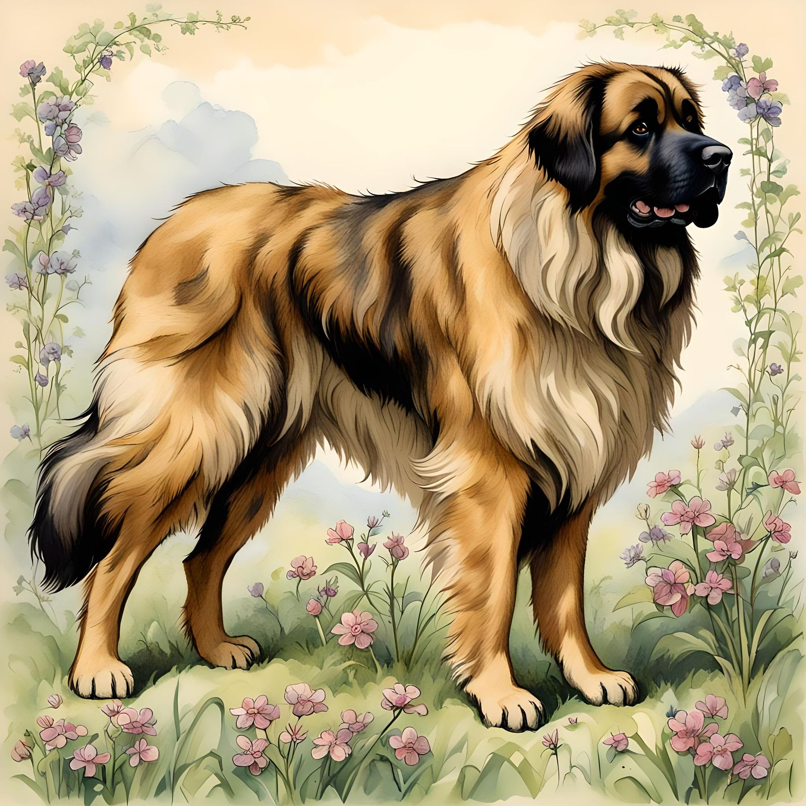 Leonberger Dog in Flower Fairy Style