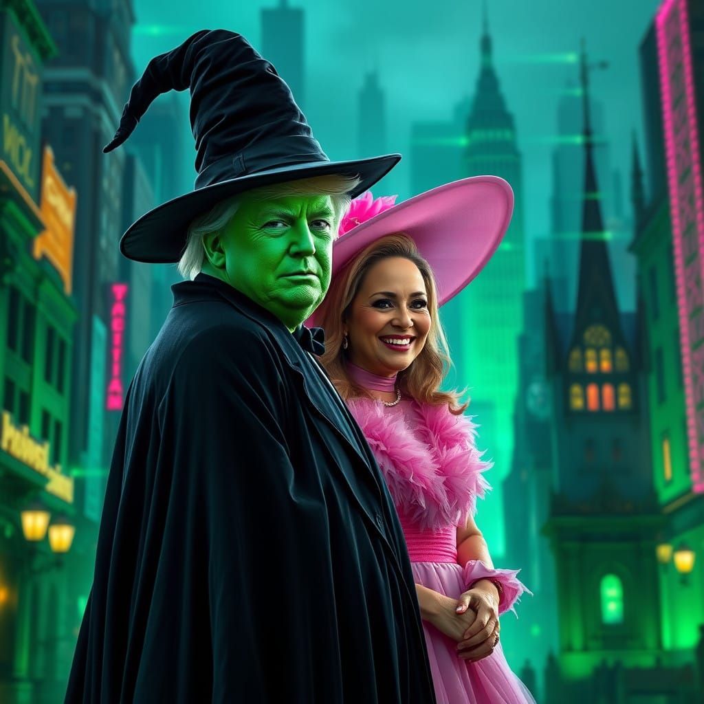 Donald Trump Channels Elphaba in Vibrant Emerald Metropolis