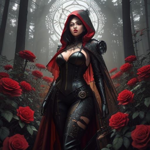 Steampunk Little Red Riding Hood in Art Nouveau Style