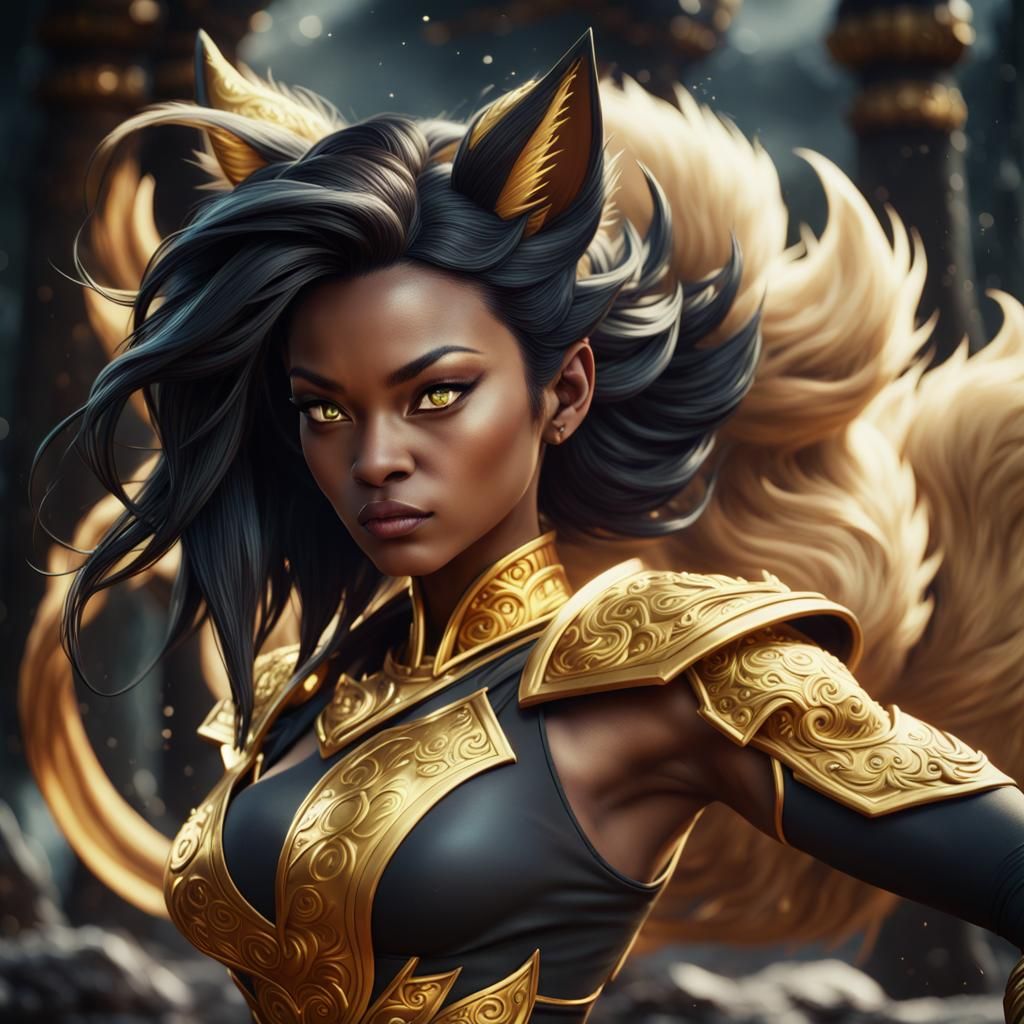 Black and Gold Super Saiyan Kitsune: Fantasy Art