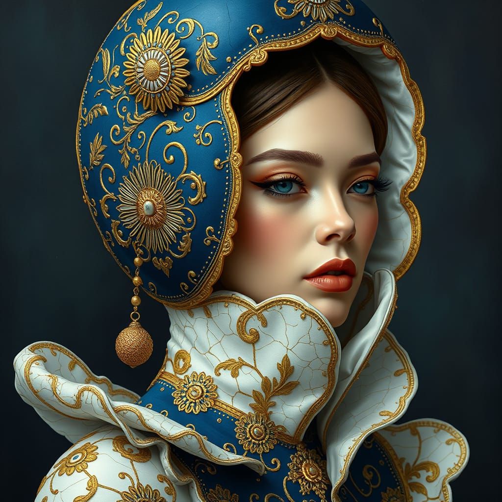 Elegant Lady Adorned with Fabergé Egg-Inspired Attire in a V...