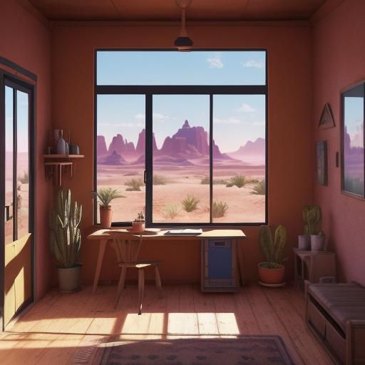 Colorful Cozy Desert Home Interior: Detailed Matte Painting