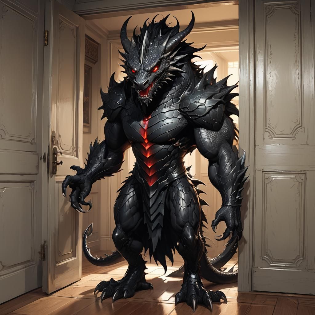 A striking portrait of a unique anthropomorphic dragon, show...