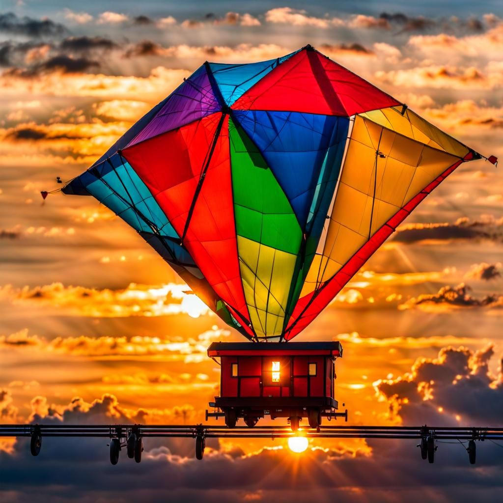 Train Kite Soars at Sunset