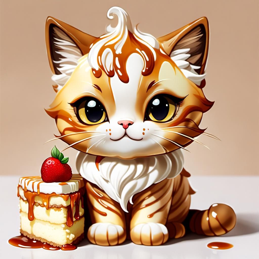 Adorable Cheesecake Cat with Whipped Cream Fur