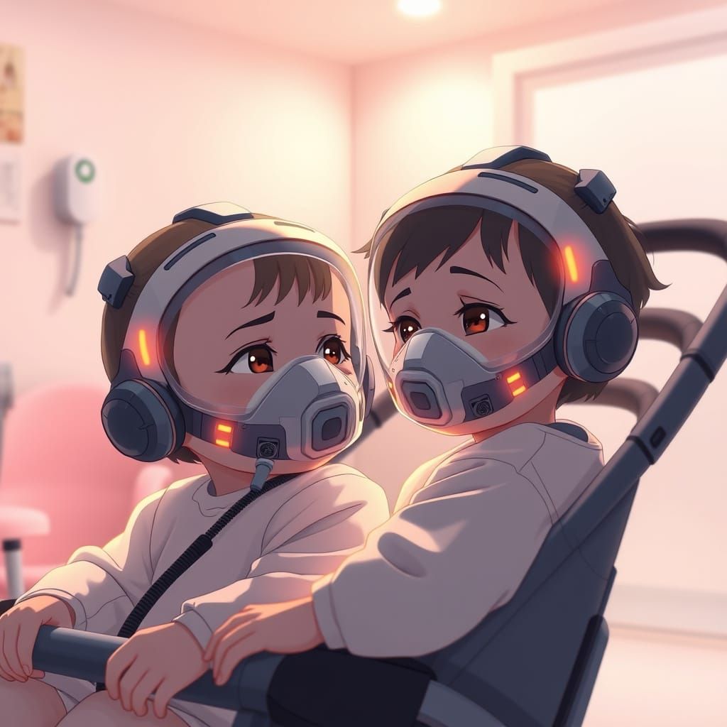 Anime Toddlers in Clinical Room with Glowing Masks